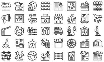 Asylum seeker icons set outline vector. Migration refugee vector