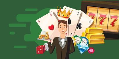 Casino croupier horizontal banner, cartoon style vector