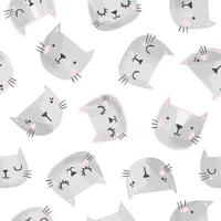 Cat vector pattern with hand drawn painted cat faces. Seamless print illustration for children.