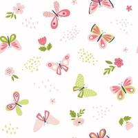 Butterfly pattern with flowers and abstract shapes. Floral seamless background with butterflies. Spring illustration.