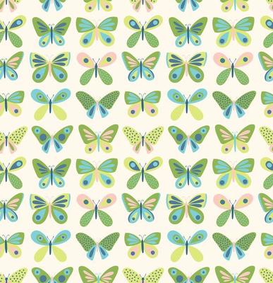 Vector seamless pattern with butterflies. Cute spring background. Retro vintage pastel colors.