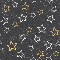 Stars vector seamless pattern on grunge black background. Chalkboard background with doodle stars.