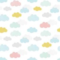 Vector clouds pattern. Hand drawn seamless background with colorful clouds. Scandinavian style print for babies and kids.