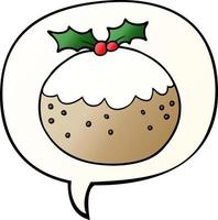 cartoon christmas pudding and speech bubble in smooth gradient style vector