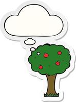 cartoon apple tree and thought bubble as a printed sticker vector