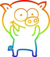 rainbow gradient line drawing cheerful pig cartoon vector