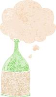 cartoon bottle and thought bubble in retro textured style vector