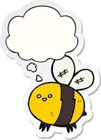 cartoon bee and thought bubble as a printed sticker vector