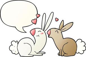 cartoon rabbits in love and speech bubble in smooth gradient style vector