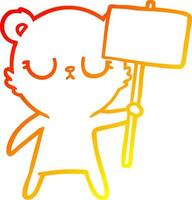 warm gradient line drawing peaceful cartoon bear cub with protest sign vector