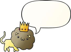 cartoon lion and crown and speech bubble in smooth gradient style vector