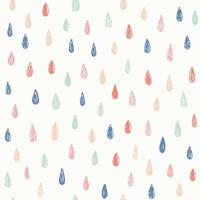 Vector pattern with doodle rain drops. Seamless cute background in mint, mustard yellow and pink. Hand drawn abstract background.