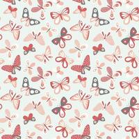 Butterfly vector pattern. Seamless background with butterfly freehand drawing. Retro delicate colors.