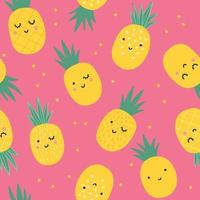 Summer pineapple fruit vector pattern. Summer tropical cute seamless background. Childish print. Hand drawn illustration.