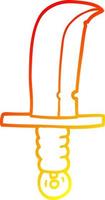 warm gradient line drawing cartoon of an old bronze sword vector