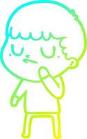 cold gradient line drawing cartoon grumpy boy vector