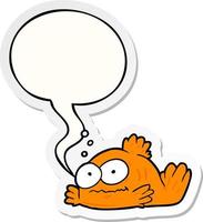 funny cartoon goldfish and speech bubble sticker vector