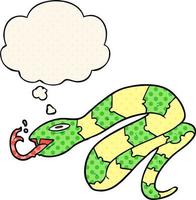 cartoon hissing snake and thought bubble in comic book style vector