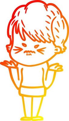 warm gradient line drawing cartoon frustrated woman