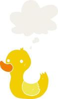 pato de dibujos animados y burbuja de pensamiento en estilo retro vector