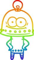 rainbow gradient line drawing happy carton robot with light bulb vector