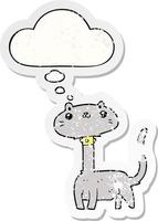 cartoon cat and thought bubble as a distressed worn sticker vector