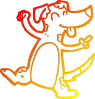 warm gradient line drawing cartoon dancing dog vector