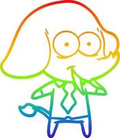 dibujo de línea de gradiente de arco iris jefe de elefante de dibujos animados feliz vector
