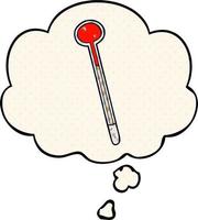 cartoon thermometer and thought bubble in comic book style vector