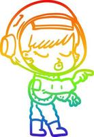 rainbow gradient line drawing cartoon pretty astronaut girl pointing vector