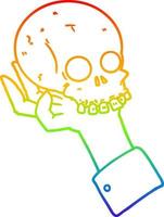 rainbow gradient line drawing cartoon hand holding skull vector