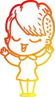 warm gradient line drawing happy cartoon girl vector