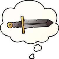 cartoon sword and thought bubble in smooth gradient style vector