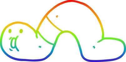 dibujo de línea de gradiente de arco iris gusano sorprendido de dibujos animados vector