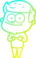cold gradient line drawing cartoon smiling man vector