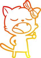 warm gradient line drawing cartoon yawning cat vector