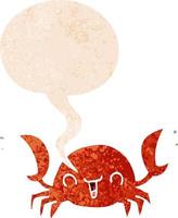 cartoon crab and speech bubble in retro textured style vector