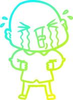 cold gradient line drawing cartoon crying bald man vector