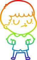 rainbow gradient line drawing cartoon grumpy boy vector