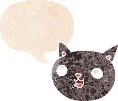 cartoon cat and speech bubble in retro textured style vector