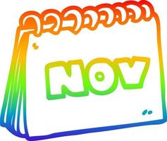 rainbow gradient line drawing cartoon calendar showing month of november vector