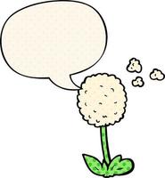 cartoon flower and speech bubble in comic book style vector