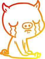 warm gradient line drawing cartoon pig crying vector
