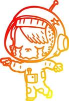cálido gradiente línea dibujo dibujos animados llorando astronauta niña vector