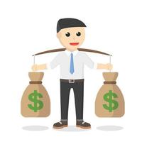 businessman pick up the sack of money design character on white background vector