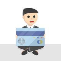 businessman sit and hold card design character on white background vector