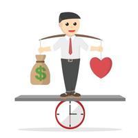 businessman time work and life balance design character on white background vector