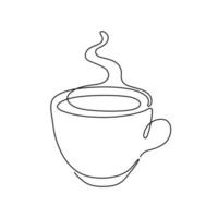 taza de café, un solo dibujo de línea continua. simple contorno abstracto hermosa taza con bebida de vapor. ilustración vectorial vector