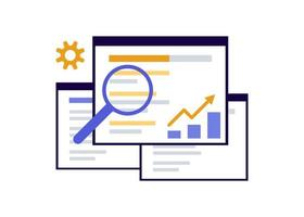 Search engine optimization, SEO optimization, analytics and advertising concept. Search screen with magnifier. Sign SEO top ranking for web. Vector illustration