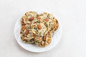 Florentine Cookies with mixed nut and dried fruits and seeds. Gluten free. photo